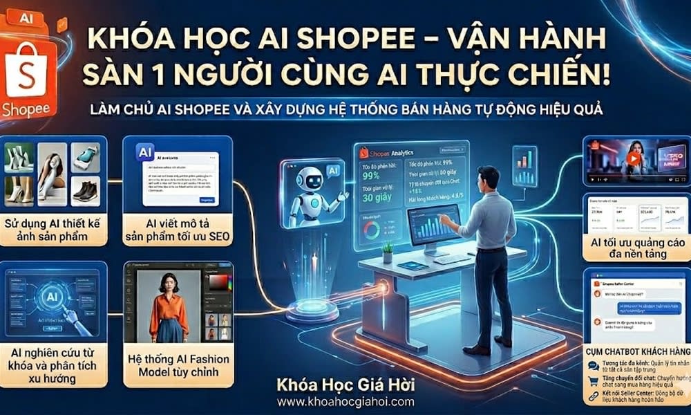 Khóa Học AI Shopee – Vận Hành Sàn 1 Người Cùng AI Thực Chiến!