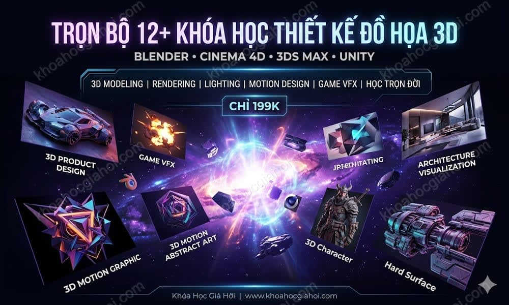 Trọn Bộ 12+ Khóa Học Thiết Kế Đồ Họa 3D – Học Trọn Đời, Cập Nhật Liên Tục Miễn Phí
