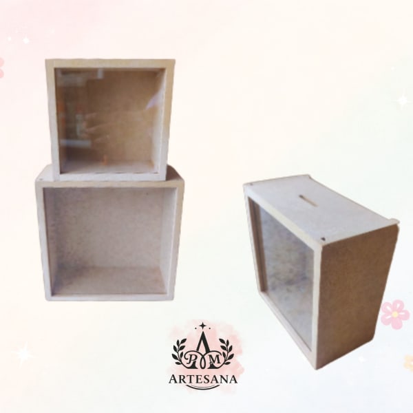 Alcancia Vidrio MDF/Pino 20x20x8 cm