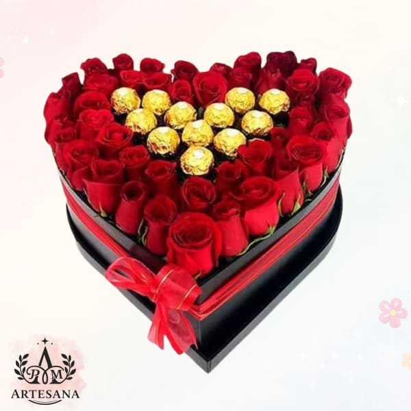 💝 Box Luxury Corazón de Rosas Pasión y Oro