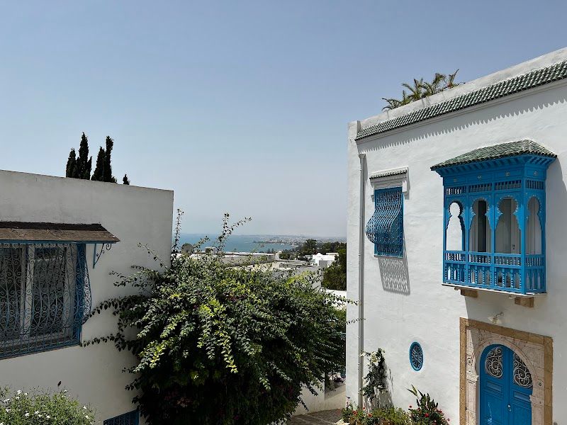 Explore the cobblestone streets and blue and white architecture