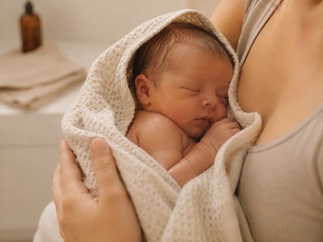 Parent enveloppant son nouveau-né dans un linge chaud