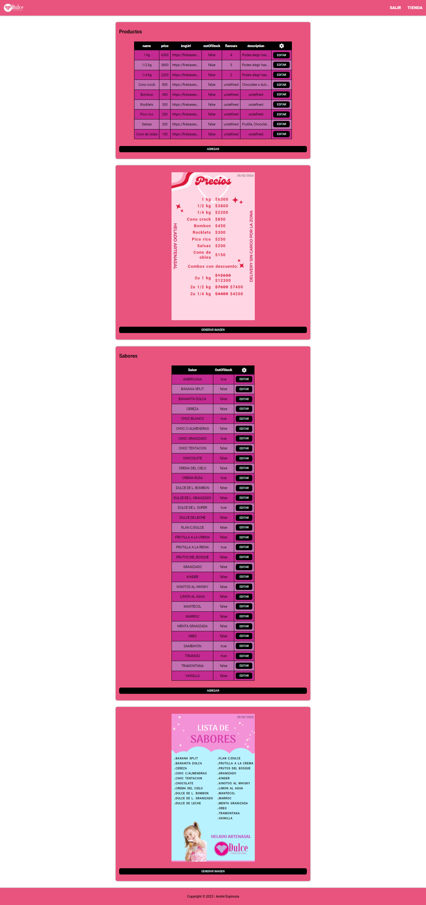 panel de administracion: dulce tentacion