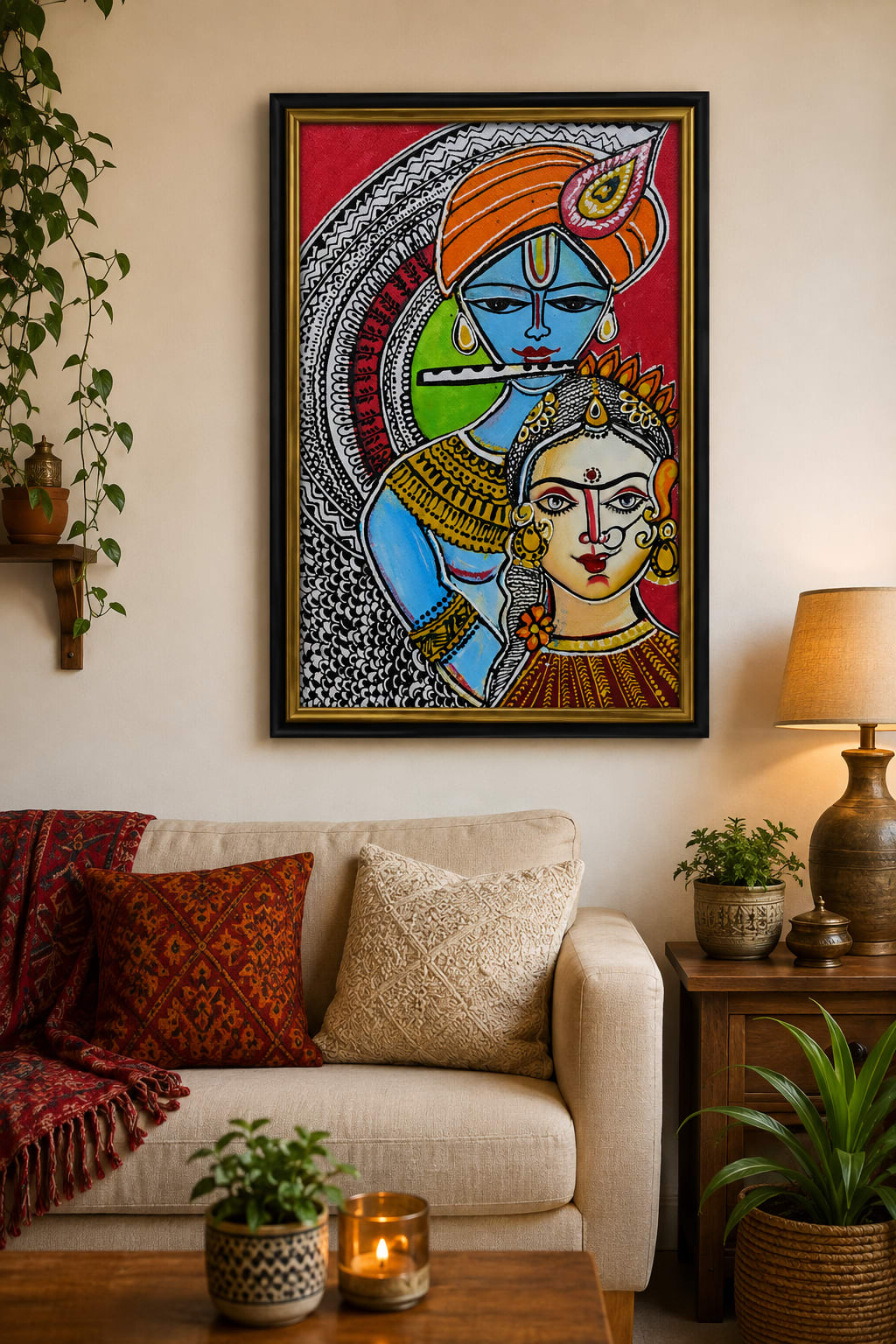 Divine Love – Radha Krishna | Madhubani Art