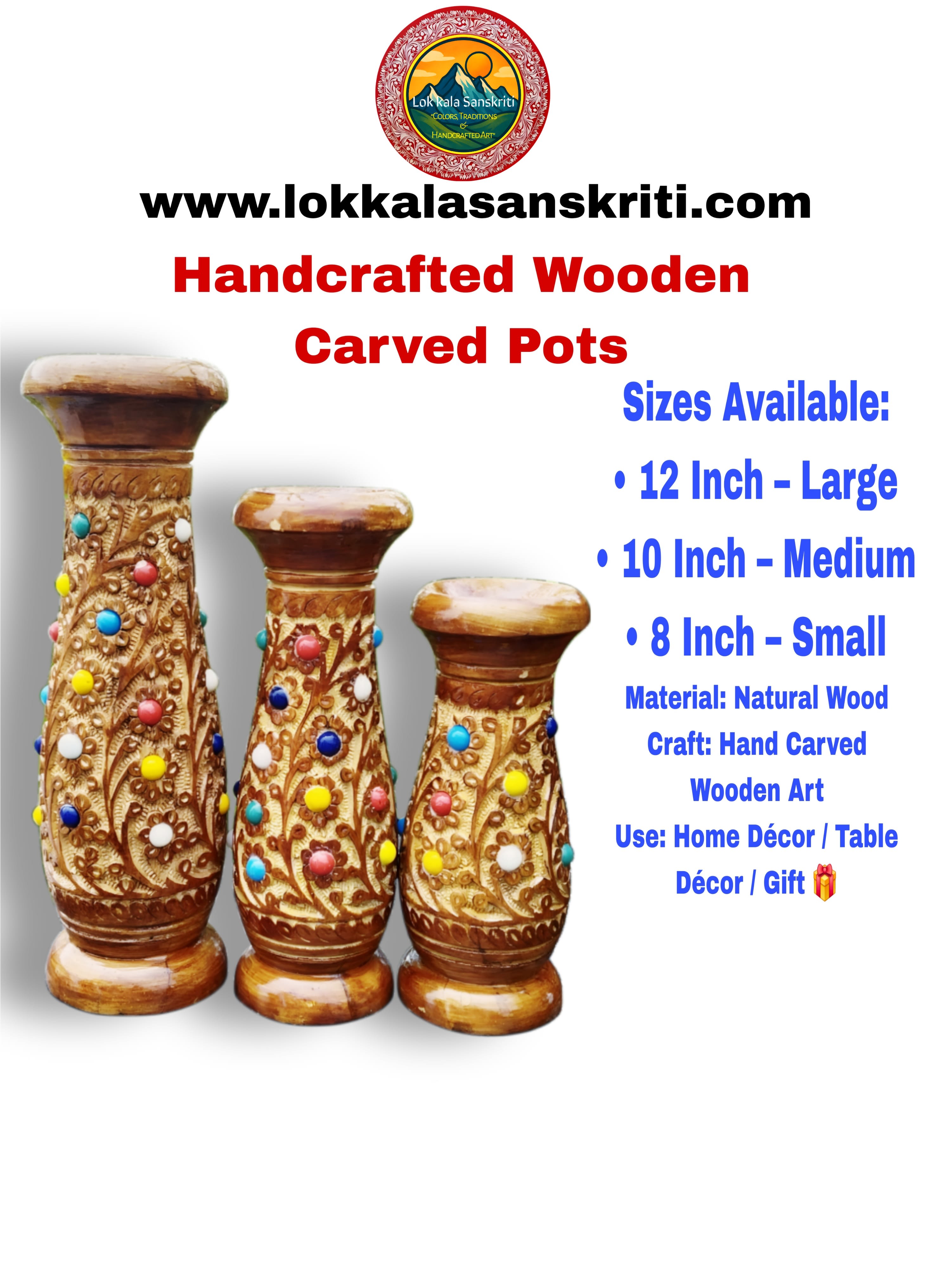 Handcrafted Wooden Carved Pots