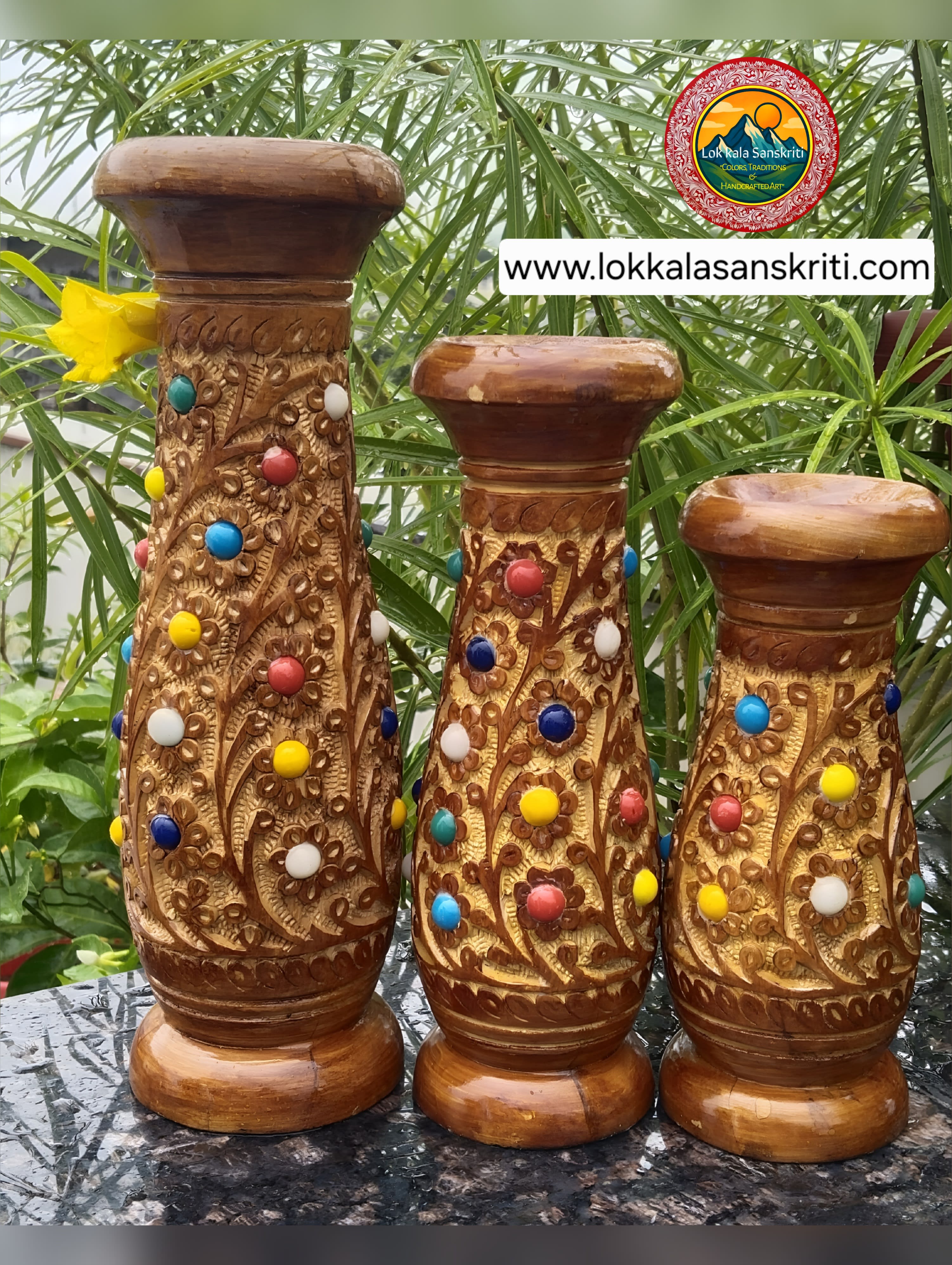 Handcrafted Wooden Carved Pots thumbnail 3