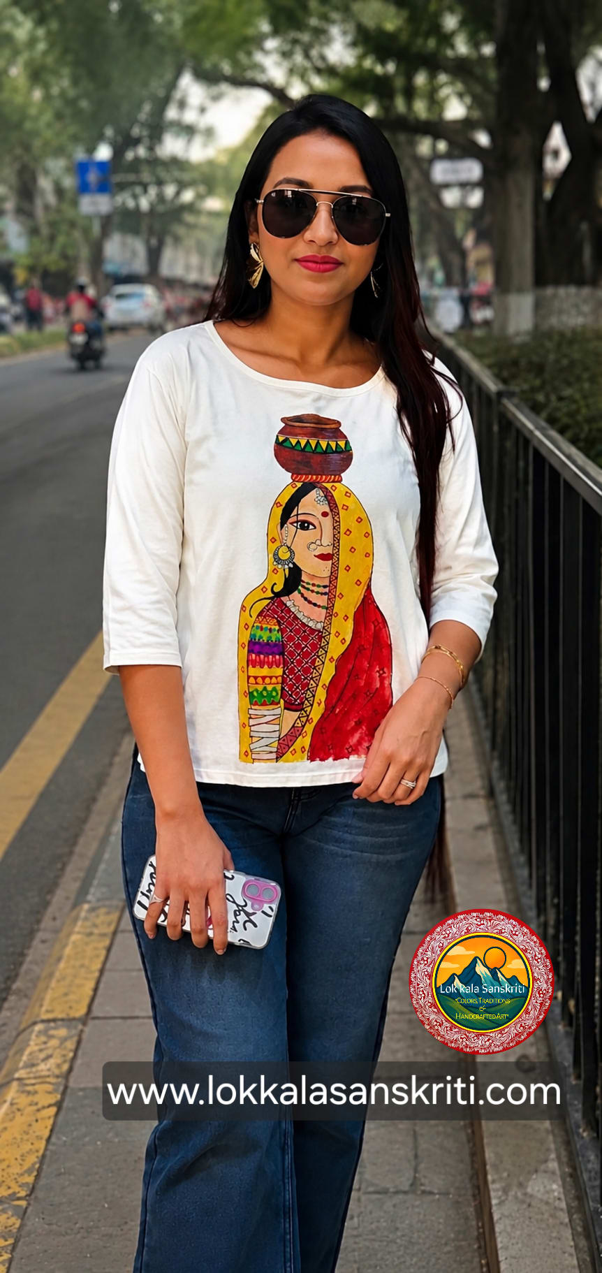 Village Woman – Hand-Painted Fabric Art Kurti
