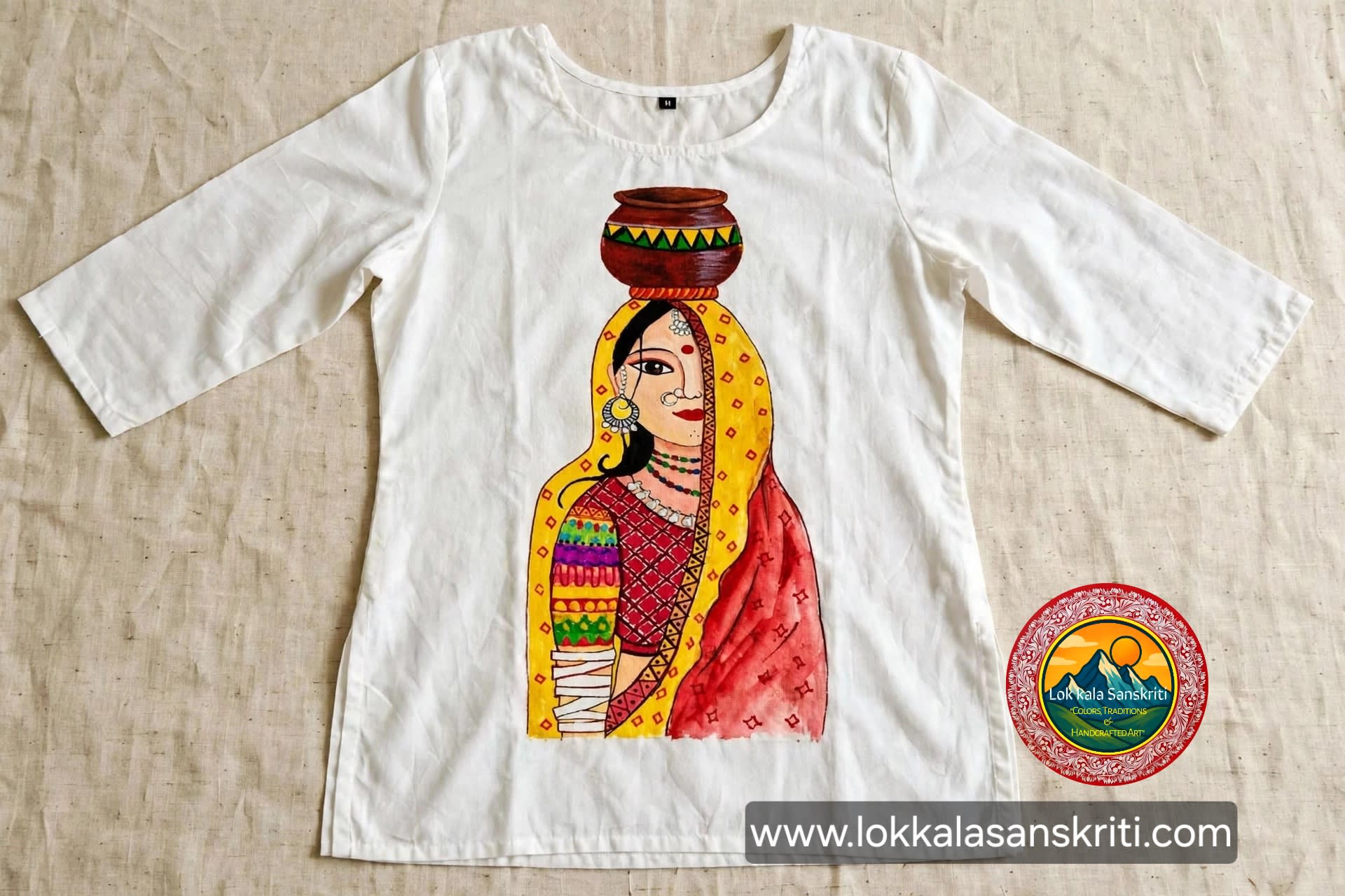 Village Woman – Hand-Painted Fabric Art Kurti thumbnail 2