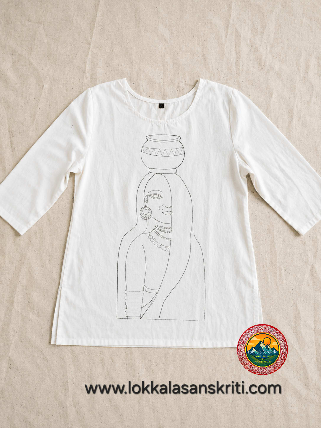 Village Woman – Hand-Painted Fabric Art Kurti thumbnail 3