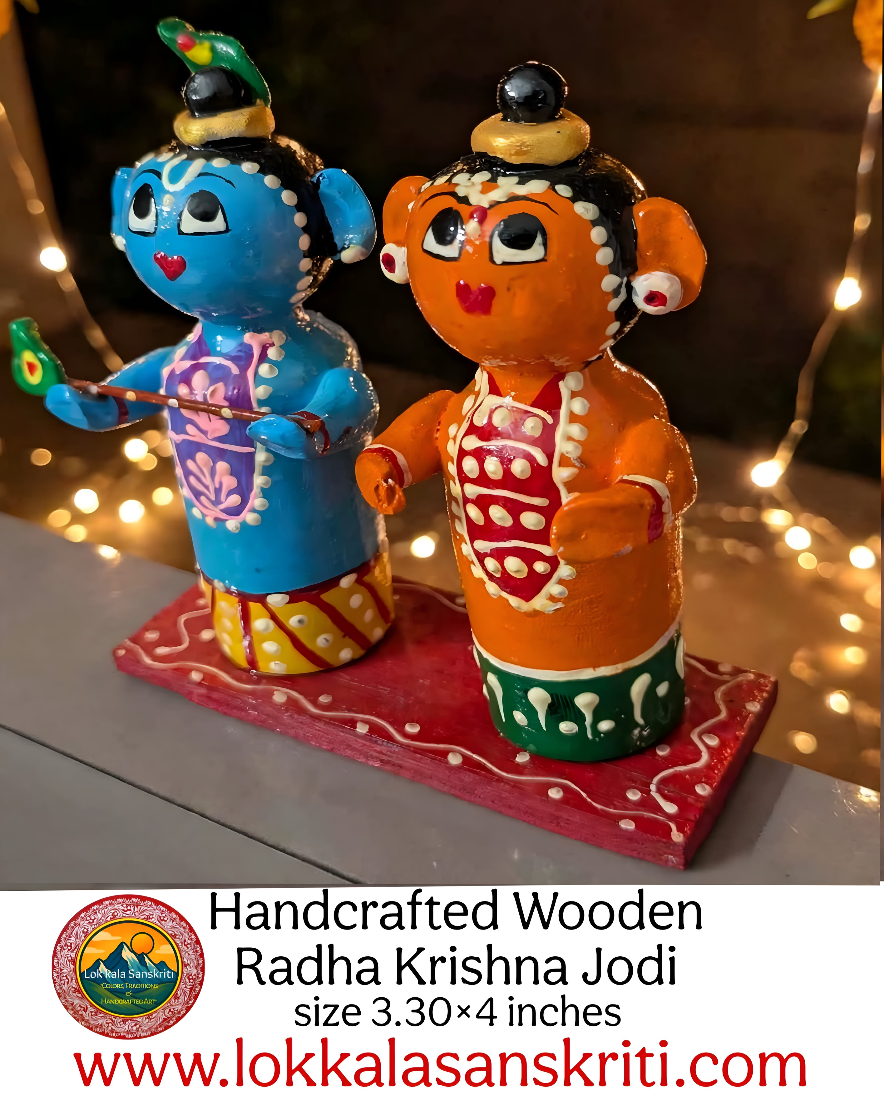Handcrafted Wooden Radhe Krishna idol thumbnail 2