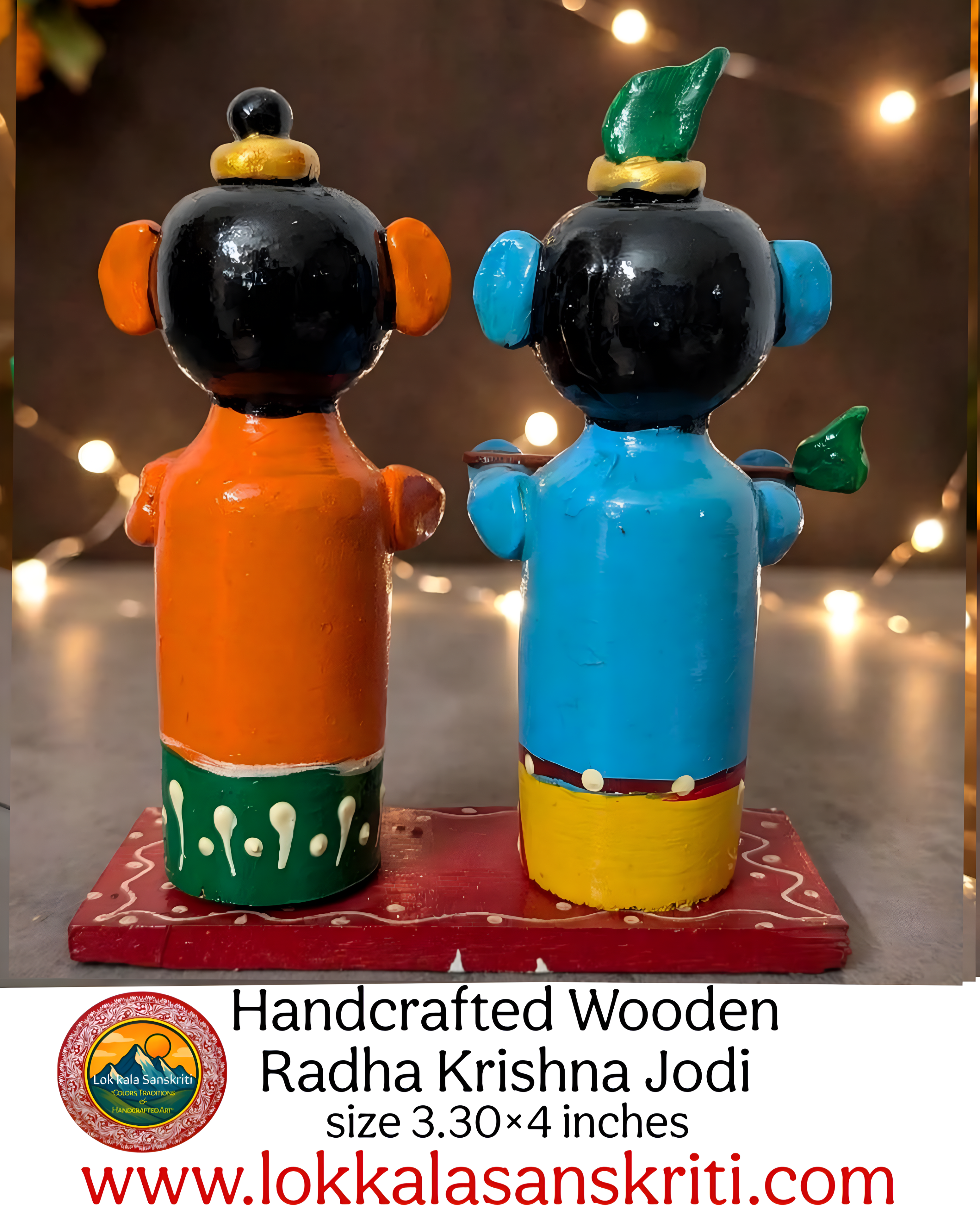 Handcrafted Wooden Radhe Krishna idol thumbnail 3