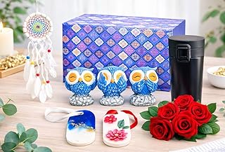 Premium Gift Hamper for Women & Men with Travel Coffee Mug, Owl Figurines, Dream Catcher & Wax Sachets ? 7 Pieces