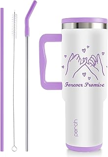 Perch 1200ml Stainless Steel Double Insulated Tumbler Bottle with Lid & Straw, Leak Proof Hot & Cold Water Sipper with Handle | Travel, Office, Gym, College | Valentine Gift | Girls, Women - Forever