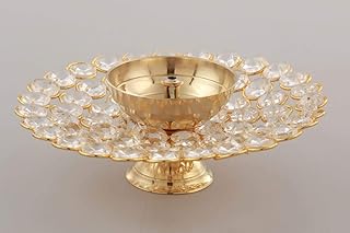 Collectible India Small Crystal Akhand Diya Brass Oil Puja Lamp for Home Office Gifts Pooja Articles Decor (Golden, 3.5 X 1.5 Inch) (DFBS144-Small)