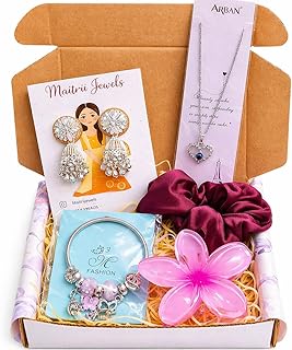 Women's Accessory Gift Hamper | Evil Eye Necklace, Charm Bracelet, Dangle Earrings & Hair Accessories | Thoughtful Appreciation Present for Best Friend or Sister