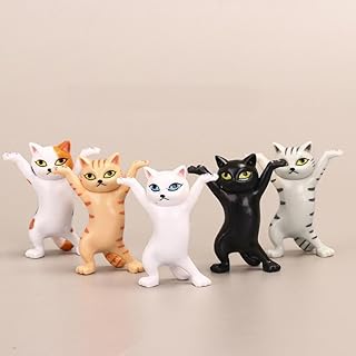 ascension Set of 5 Mini Dancing Cats with Raised Arms for Pen Holder, Pencil Holder, Earphone Stand, Funny Stationery, Birthday Present, Desk Decor, Collectible Cat Miniature & Gift Item