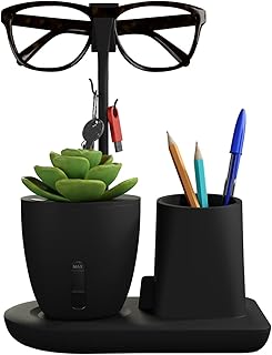 eo Pen Stand for Study Table with Self-Watering Plant Pot, Glasses & Smartphone Holder ? Desk Organizer & Pencil Holder for Office, Home, Kids, Students, Study Room (Desk Station Black)