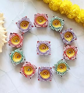 Indian Karigar 12 Diya for Diwali Diyas for Diwali Festival Terracotta Decorative Diyas for Diwali Decoration Items for Home Decor Diwali Diya Light Diwali Gifts for Family (Diwali Decoration Items)