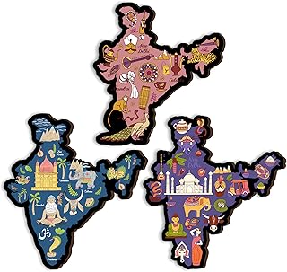 Giftplease Traditional India Maps Fridge Magnets- Set of 3 | Travel Souvenir | Refrigerator Magnet | Gifts | Decorative Items for Kitchen Fridge Magnets Set | Multicolor (FM_80)