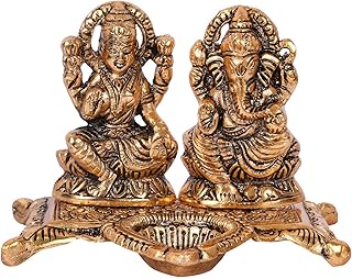 Collectible India Lakshmi Laxmi Ganesh murti Idol ganesha Diya puja Deepak - Diwali Gift Items,Metal Lakshmi Ganesh Statue - Diwali Home Decoration Items - Lakshmi Ganesh for Diwali Showpiece Oil Lamp