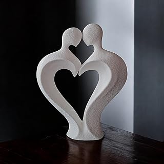Aura 3D Modern Heart Shaped Abstract Love Couple Sculpture Home Decoration Items for Living Room White Decorative Figurine Home Decor Statue Gift Weddings & Anniversaries Present Him Her