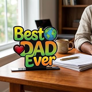 PGS Best Dad Ever Gift MDF Wooden Showpiece for Father Birthday Fathers Day Gift Decorative Desk Item for Office Home Unique Present for Papa from Son Daughter