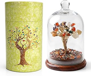 JD FRESH Original Certified Seven Chakra Crystal Tree with Glass Dome/Natural Gemstone Tree/Natural Healing Gemstone Bonsai for Meditation/Wealth/Vaastu/Office/Desk/Decor Gifts