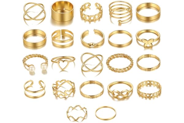 Shining Diva Fashion 22pcs Latest Stylish Stackable Kunckle Rings Set for Women and Girls Butterfly Heart Boho Gold and Silver Plated Rings