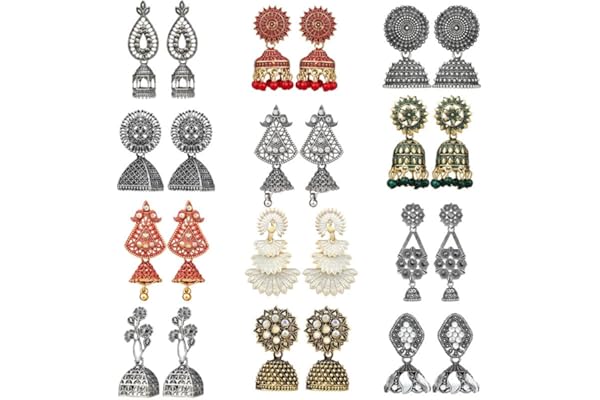 Fashion Frill Earrings For Women Floral Vintage Design Traditional Drop Jhumke For Women Girls Love Gifts 12 Pair of Earrings