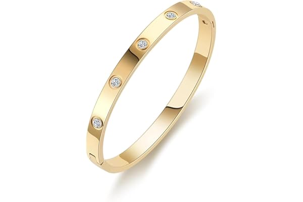 Shining Diva Fashion 18K Gold Plated Stainless Steel Openable Crystal Bracelet | Cuff Bangle | Friendship Couple Wedding Gifts for Mother Sister Wife Girlfriend | Anti Tarnish Jewellery