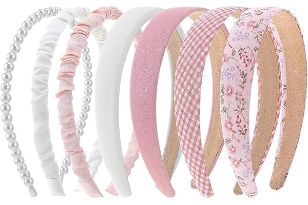 ZIBUYU® 7Pcs Hair Band for Women Stylish, Floral Wide Hair Band for Girls Kids, Pearl, Plaid, Countryside Style Hair Accessories Hairbands for Kids Girl