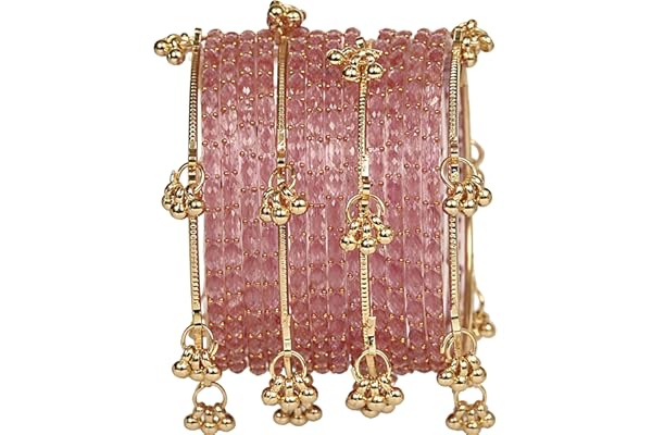 KAYASHA Kashmiri Ghangharoo Glass Bangle| Light Weight Bangles | Traditional Transparent Fancy Glass Chudi Set for Wedding, Party|Set Of 16(12 Glass + 4 ghungroo bangles)