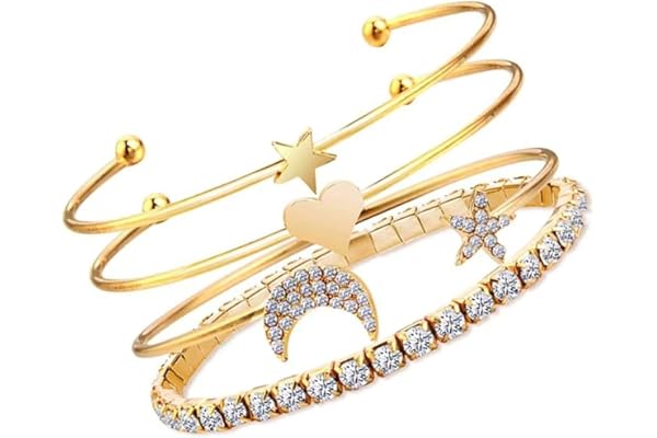 Fashion Frill Bracelet For Women Star Moon Design AD Studded Multi Layered Gold Plated Cuff Bangle Bracelet For Women Girls Stackable Bracelet Womens Jewellery