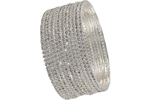 ZULKA Non-Precious Metal with Base Metal and Zircon Gemstone Studded Premium and Traditional Glossy Finished Sleek Bangle set for Women and Girls