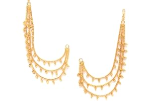 ZENEME Gold-Plated White Pearl Drop Ear Chain Earrings for Women & Girls | Traditional Long Ear Chain with Pearl Tassel Detailing | Alloy Ethnic Jewellery