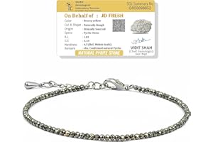 JD FRESH Natural Pyrite Stone Anklet for Women/Raw Pyrite Bracelet/Silver Anklet/Black Metal Anklets/Natural Stone Jewellery for Wealth, Luck & Protection/Best Gift Item