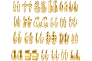 Shining Diva Fashion 24 pairs Combo Celebrity Inspired Trendy Latest Stylish Gold Plated Geometric Twist Pearl Hoop Dangle Earrings for Women and Girls