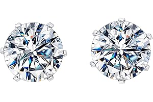 HIGHSPARK 925 Silver Solitaire Stud Earrings | 92.5 Sterling Silver & Round Brilliant Cubic Zirconia Tops for Men Women