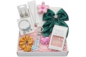 Zevarna 8-Piece Women?s Fashion Jewelry & Hair Accessories Gift Set | Pendant Chain, Pandora-Style Bracelet, Oxidised Jhumki Earrings | Satin Hair Bow, Scrunchie & Big Flower Claw Clip | Random Colors & Designs (ZEV_GIFT_HAMPER)