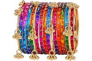 Kaher Kashmiri Glass Bangle with gunghro Set for Women| Traditional, Fancy Glass Chudi Set for Festival, Wedding, and Party (Set Of 16)