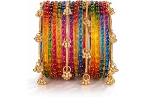 Shining Diva Fashion 16 Pcs Trendy Stylish Glass & Kashmiri Ghungroo Bangles Set for Women & Girls | Latest Traditional Festive Wedding Party Jewellery