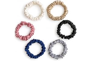 SILVR BEAR Luxury Satin Scrunchies SAME 6 COLORS AS PIC, Anti-Hair-Breakage, Hair Ties, Scrunchies Set for Girls, Women, Best gift for Sister, Friend, Mom (Classic Skinny)