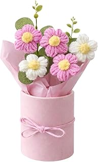 VCR Handmade Pink Crochet Bouquet- Pack of 1 - Hand Woven Knitted Artificial Hand Knitted Bouquet Flower for Office Desk, Table, Car, Bedroom, Wedding & Special Occasions