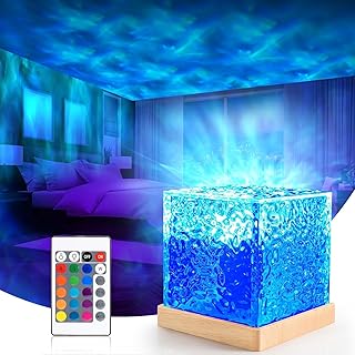 DOCAT 3D Ocean Wave Effect Night Light for Bedroom, 16 Colors Gradual Rotating LED Projection Lamp Projector, Crystal Table Lamp with Remote Control