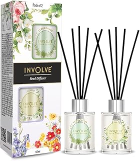 Involve Pura Reed Diffuser Set- Lemongrass & Jasmine - 120 ml | Oil Diffuser with Free 10 Reed Sticks | Room Freshener for Home, Bedroom | Gifts Set (Pack of 2) | Gifting Items for House Warming