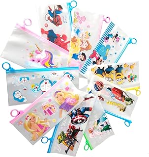 Plastic Cartoon Stationery Zip Pouch for Pen Pencil and Multi Utility Best for Return Navratri Gifts (Design 11, Pack of 24),Multicolor