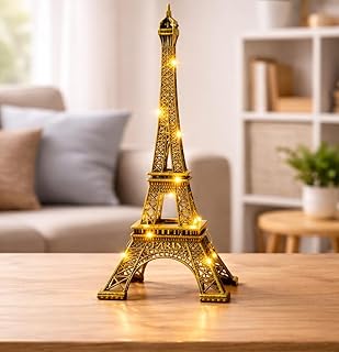 Mini Eiffel Tower LED Light Statue Paris Theme Metal Showpiece for Home Table Decor, Warm Fairy Lights Decorative Item for Living Room, Office & Gifting
