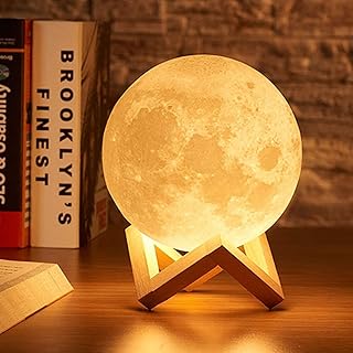 VENZIO 3D LED Moon Lamp Night Light with Plastic Stand | Coin Battery Operated Single Color Warm Yellow Moon Lamp for Bedroom Decor, Table Top & Kids Room | Cute Gifting Item