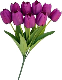 Artificial Tulip Flowers Bunches for Vase | Home Decoration Items for Living Room | Flower Bunch Fake Flowers for Gifting | Living Room Corner Table Top Bedroom Wedding. (7, Purple)