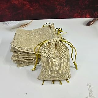 Lushure Mini Jute Potli Bag Pack of 10,25, 50, 100 Pieces Extra Small 10x10 cm Drawstring Pouch for Wedding, Baby Shower, Return Gifts, Festive Packaging Natural Beige (Pack of 10 Pcs)